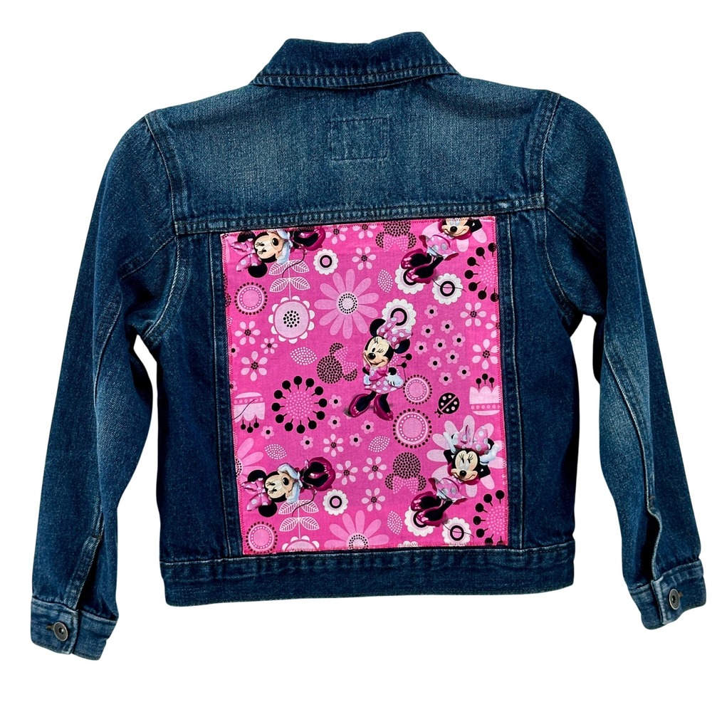 The Childrens Place Denim Jacket Pink Minnie Applique on back Girls‎ Size M 7/8
